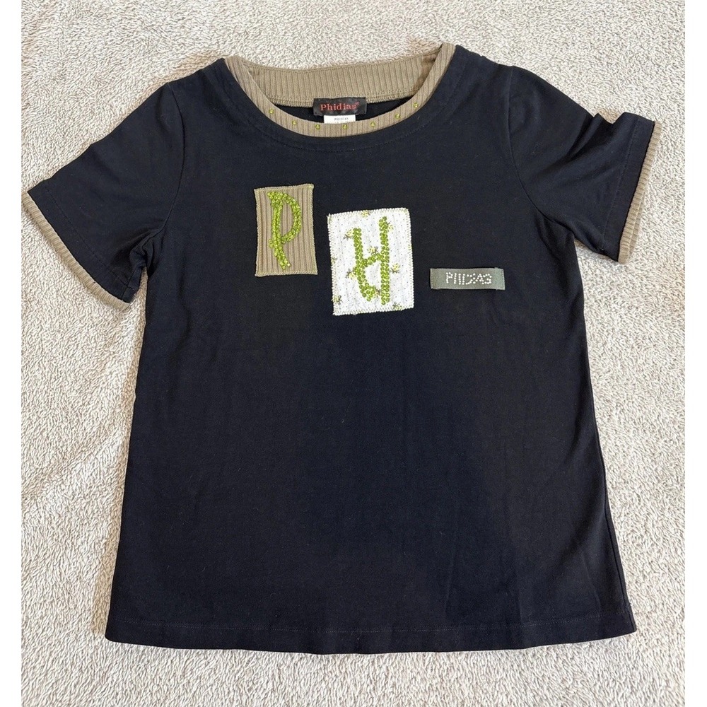 Phidias Paris Black Crew Neck Shirt Y2K Preppy Chic Made France